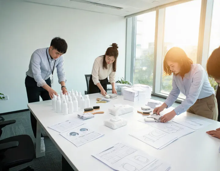 Buyer-side team organizing shoe care specifications